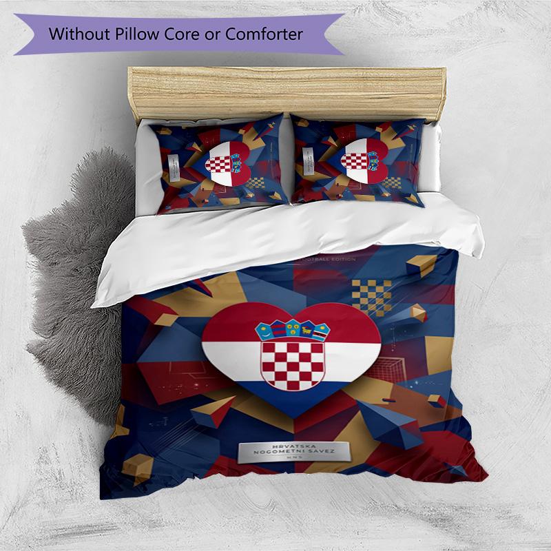 Croatia Football Printed Bedding 3 Piece Set Cozy Breathable Bed Cover Set As Housewarming Holiday Gift