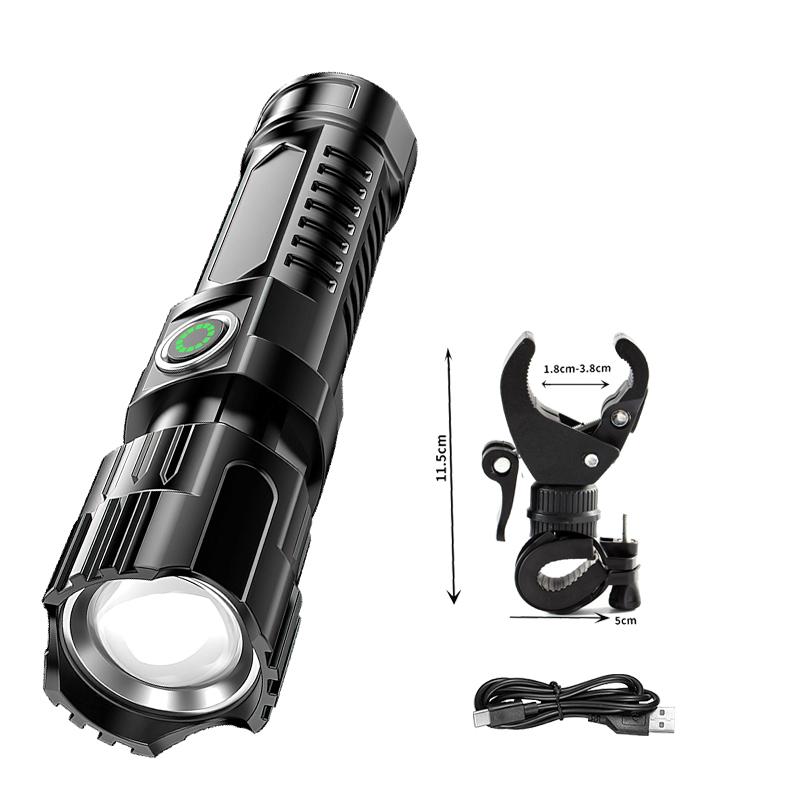 Super Jasna Latarka LED Ładowana przez USB Latarki z Taktycznym Zoomem Reflektor o Wysokiej Mocy Zewnętrzna Latarka Kempingowa do Wędkowania