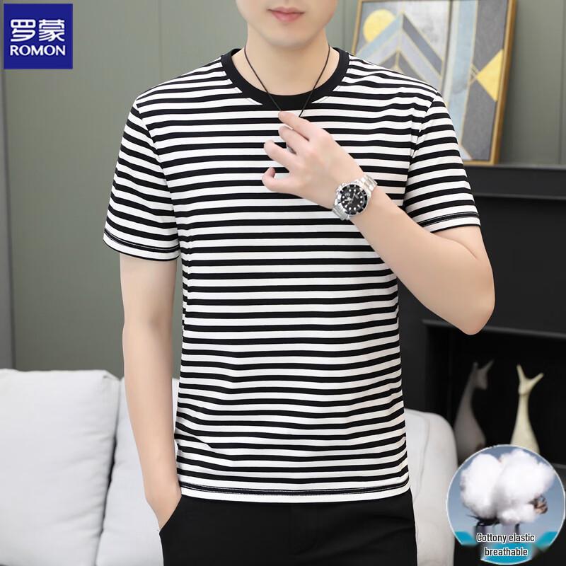 ROMON Herren Casual gestreiftes Kurzarm-T-Shirt