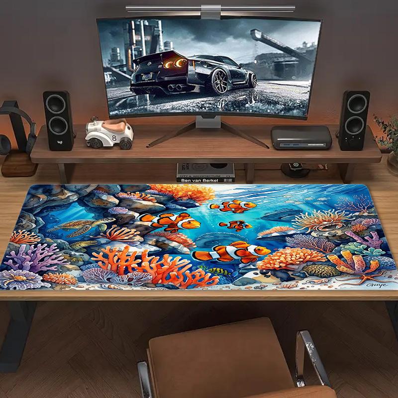 Underwater Artbig Fish Art Color Mouse Pad Large Gaming Table Cushion Non-slip Laptop Tablet Big Mousepad XXL Mat Mini PC Playmat With Lock Edge