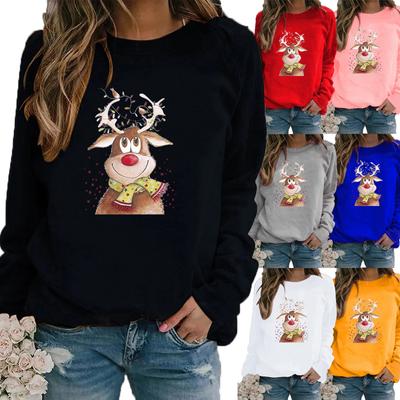 Herfst en Winter Dames Kerstthema Print Trui Ronde Hals Lange Mouw Casual Sweatshirt Grote Maat Top