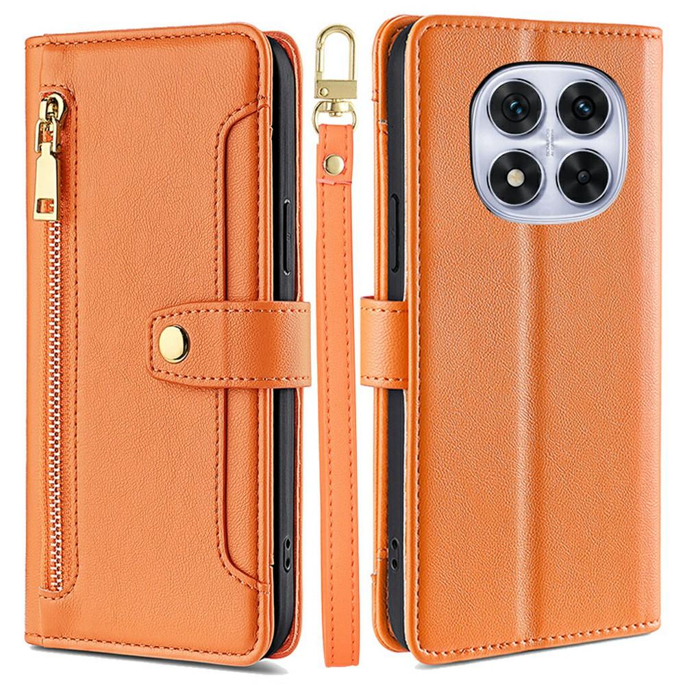 Kožené pouzdro pro Xiaomi Redmi Note 14 Pro 5G/Note 14 Pro+ 5G/Poco X7 5G Kapsa na zip Peněženka Kryt na telefon se 2 popruhy