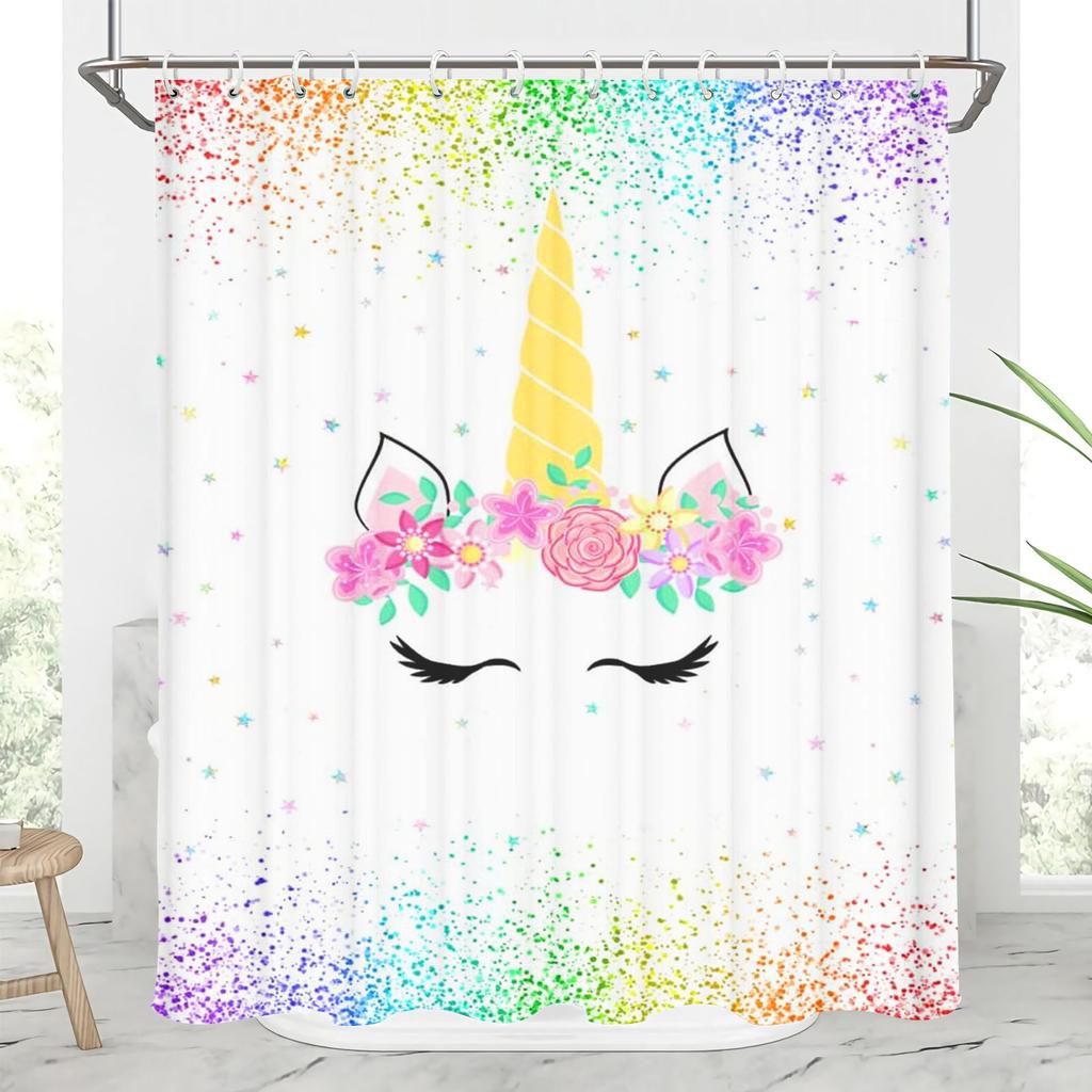 Unicorn Cartoon Shower Curtains Full Set for Boys and Girls Luxury Screen Bath Curtain Toilet Accessories Anime Funny Cute