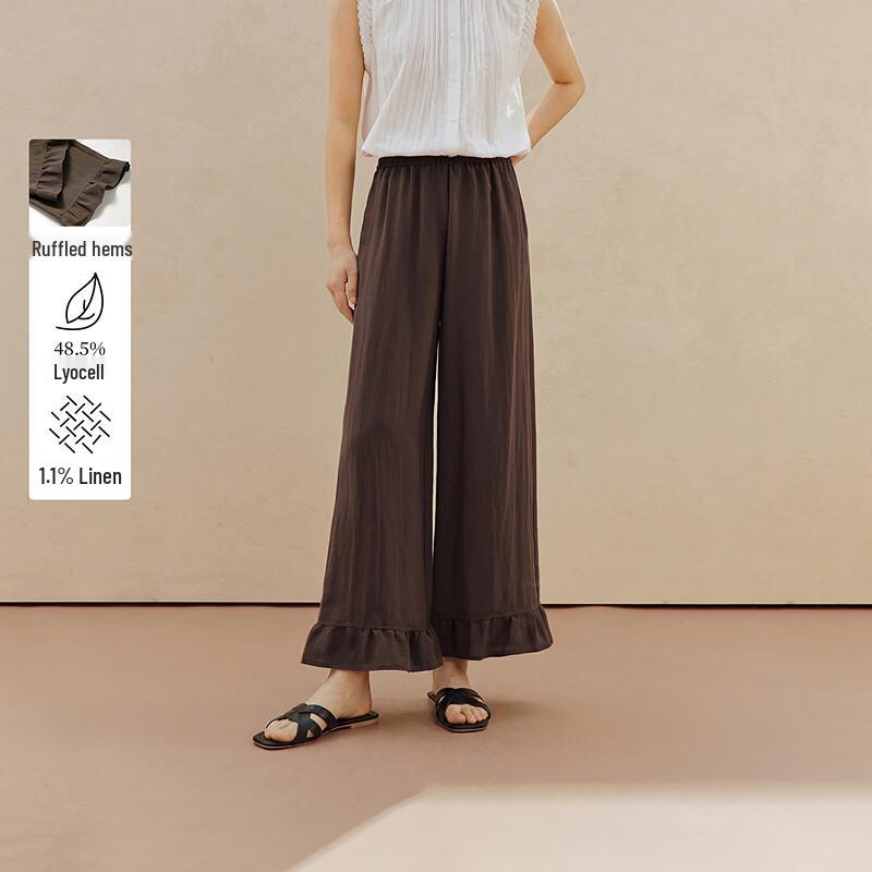 INMAN Women s French Ruffle High-Waist Wide-Leg Pants M