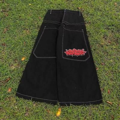 Mens Y2K Oversized Straight Fit Denim Jeans Vintage Streetwear Loose Cotton Pants Youth