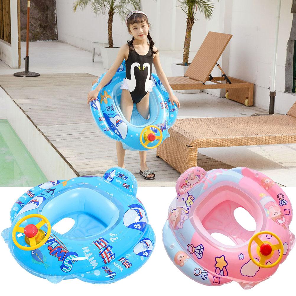 Baby Pool Float with Safety Seat Steering Wheel Cartoon Inflatable Swimming Ring Pool Swim Training Aid for 1 6 Years
