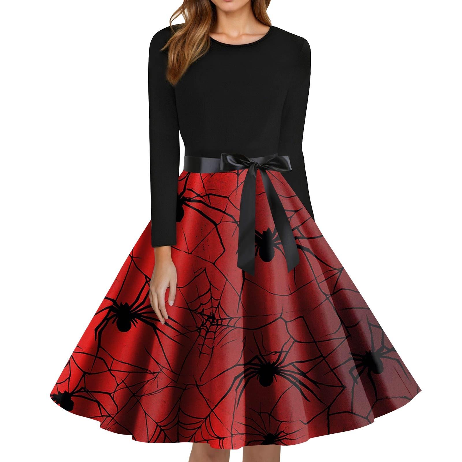 

Женское модное платье с круглым вырезом, повседневное, приталенное, с принтом на Хэллоуин и длинным рукавом XXXL красный