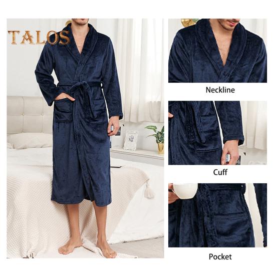 Camicia da Notte Invernale da Uomo Flanella Spessa Calda Vita Stretta con Cintura Allacciata Colore Solido Rever Tasche Ottimo Assorbimento dell'Acqua Media Lunghezza Abbigliamento da Casa Spa Hotel