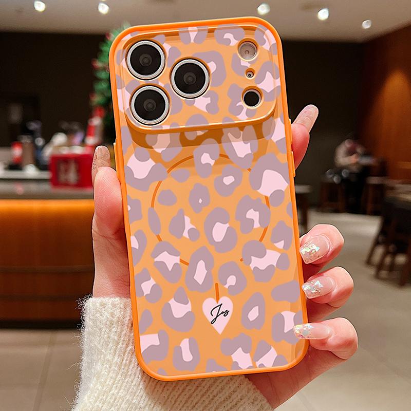 

Pink Leopard Print Case For iPhone 17 Pro Max Magnetic For Magsafe Hybrid Slim Matte Cover For iPhone 16 15 14 13 Pro Max iPhone 15 помаранчевий