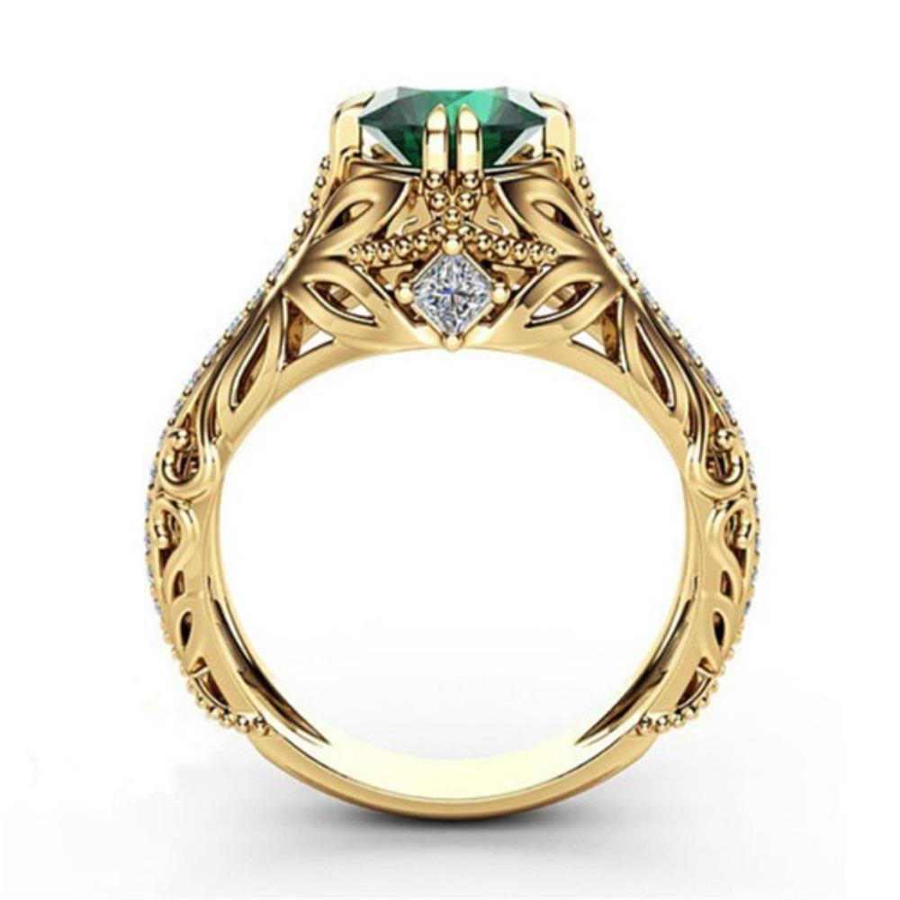 Emerald Plated 14k Gold Ring for Women Luxury Simulated Diamond Engagement Ring