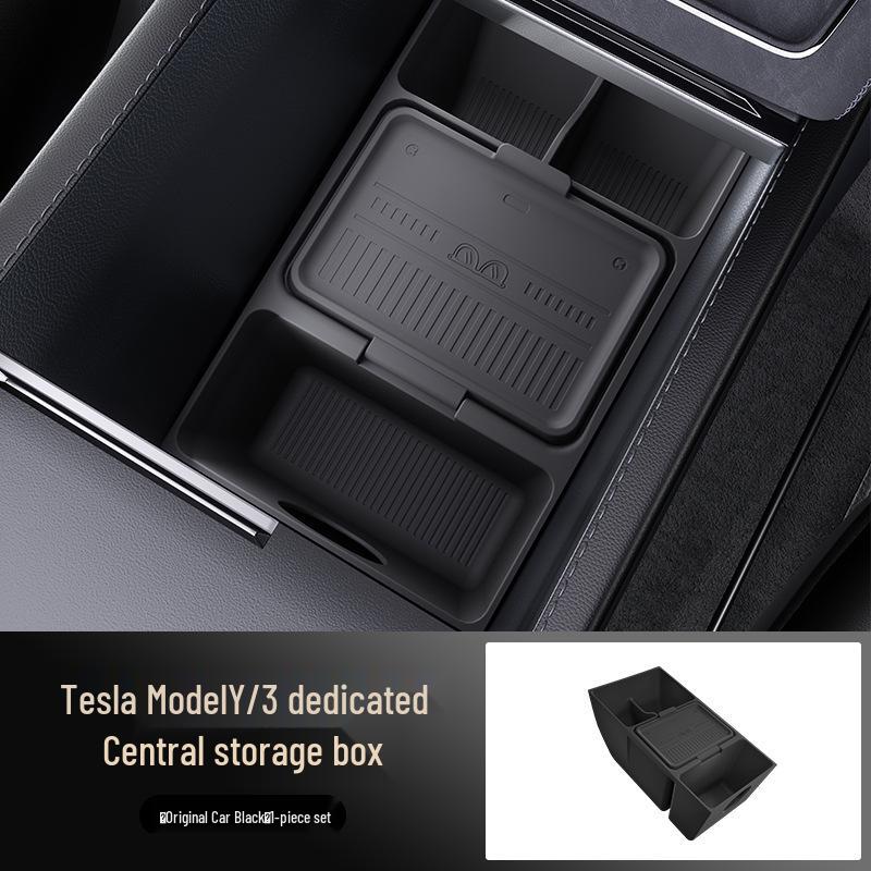 Tesla Middenconsole Opbergbox: Originele Autokleur, Handige Siliconen Organizer voor Onderste Consolelaag