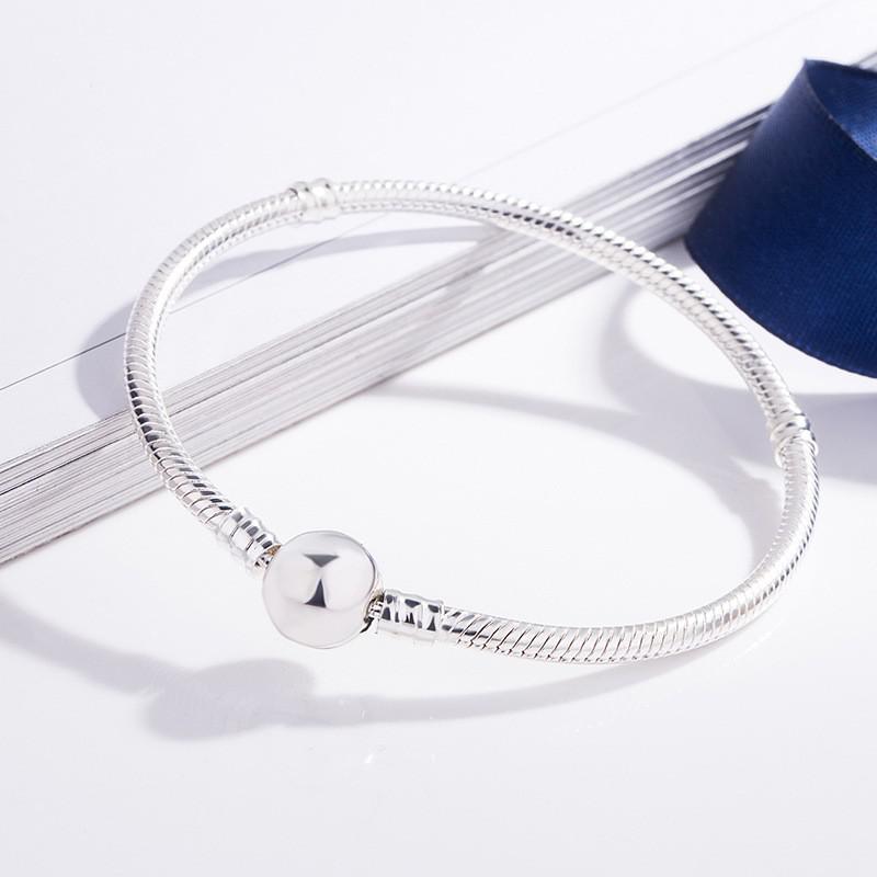 925 Silver Moments Signature Clasp Crystal Snake Chain Bracelet Bangle Fit Bead Charm Jewelry