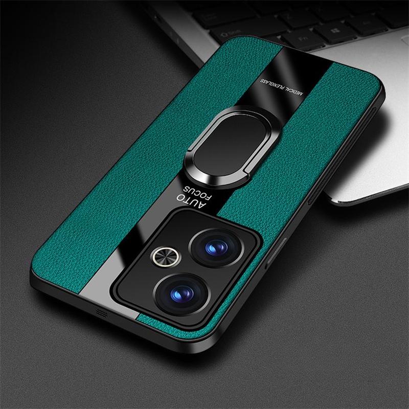 

Для Poco F6 Pro Магнитное кольцо-подставка-держатель Задняя крышка для Xiaomi Poco F6 5G Redmi Turbo 3 Роскошный кожаный корпус Силиконовый противоударный бампер For Poco F6 зелёный