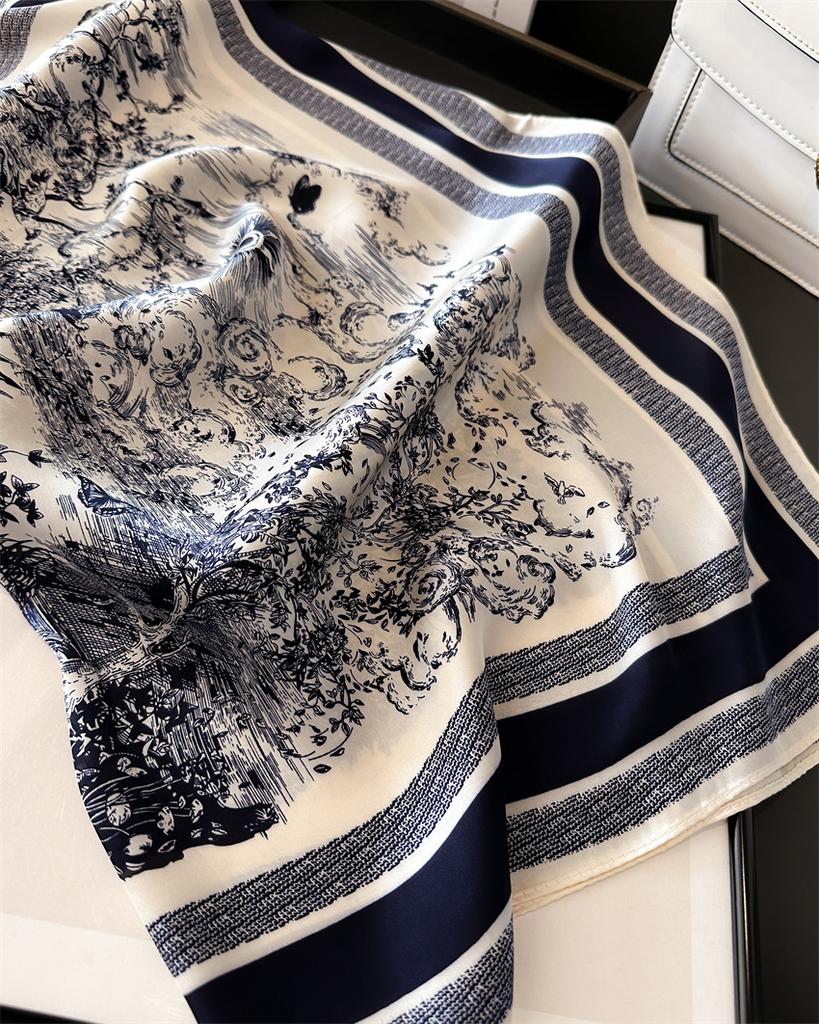 2024 New Simulated Silk Print Square Scarf Luxury Brand Thin Breathable Neck Scarf Boho Style Sunscreen Headscarf For Women