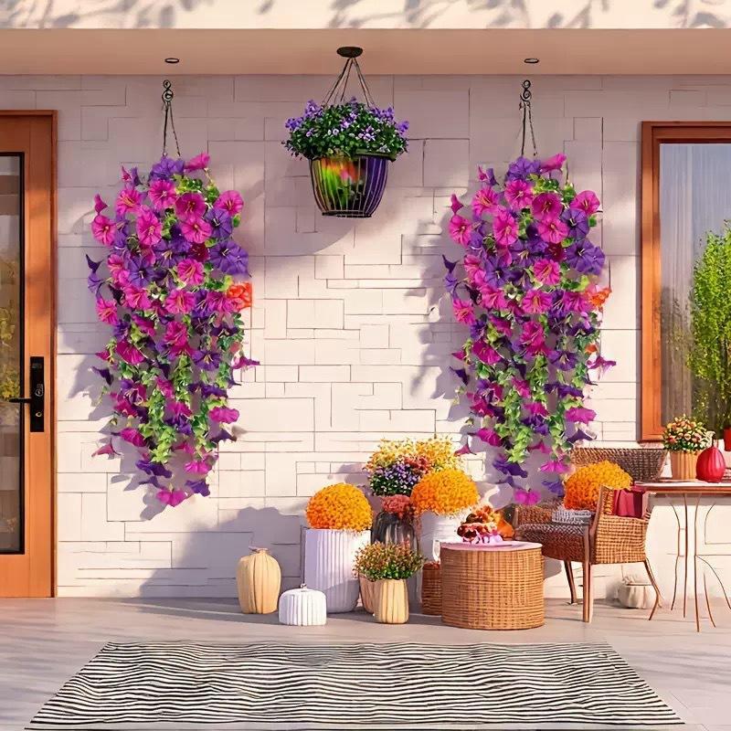 Artificial Morning Glory Flower UV Resistant Hanging Flowers Silk Morning Glory Garden Wedding Decoration Outdoor Hanging Plants