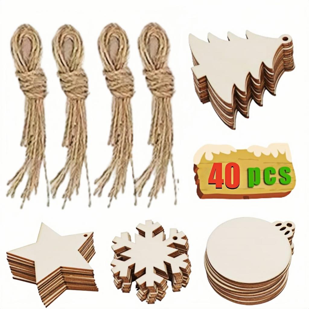 10-50Pcs Wooden Christmas Ornaments Unfinished Wood Slices with Holes Wooden Blanks Pendants for Kid DIY Craft Christmas Tree De