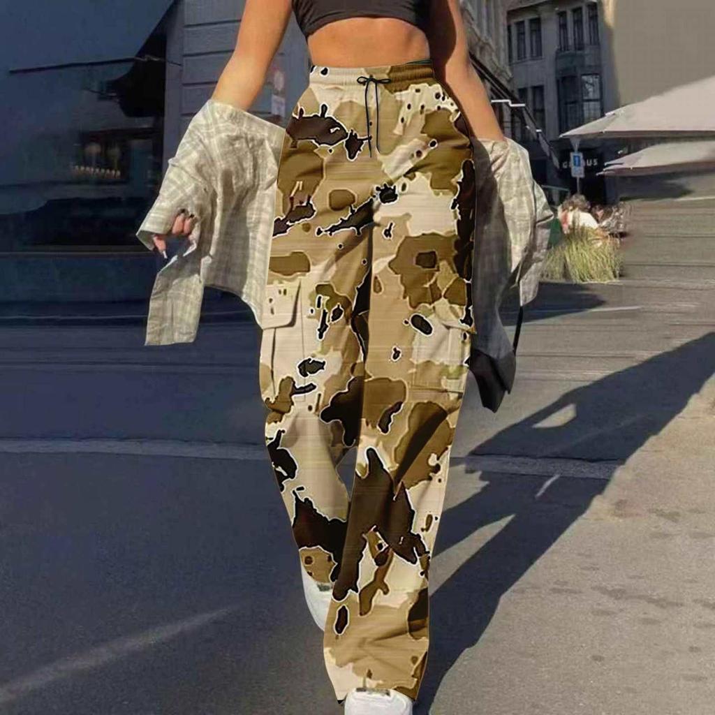 Trendy Uformell Streetwear for kvinner Baggy Cargo-bukser med lommer Bukser med brede ben Løse kjeledresser Lange bukser