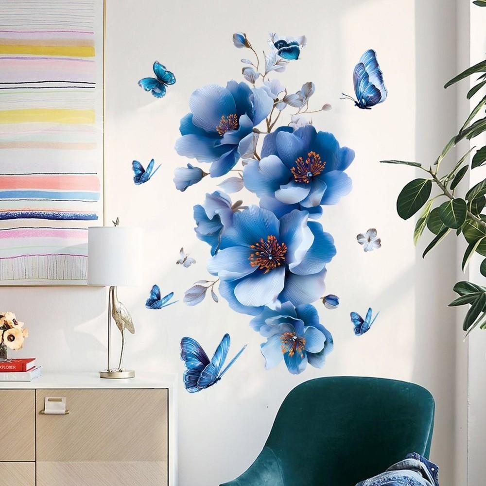 New Red Flower Wall Sticker Vine Design Waterproof Wall Decals Butterfly Pattern Self-Adhesive Wall Art Home Decor