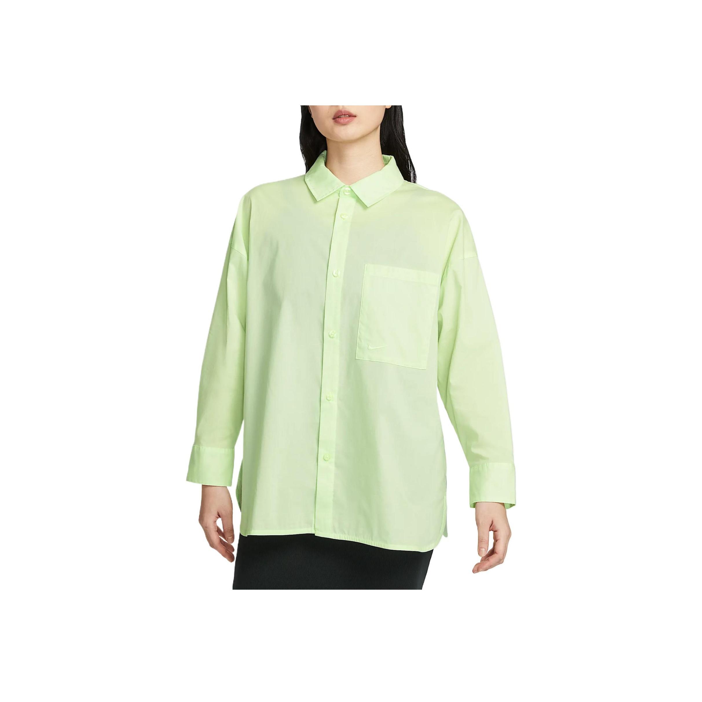 

Nike Sportswear Chill Poplin Fashion Simple Beautiful Trendy Long Sleeve Shirt Women shirts Light-Yellow-Green HJ0716-701 S