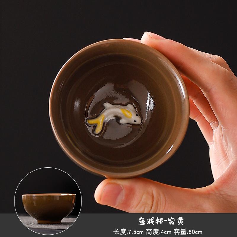Celadon Fish Ceramic Teacup Small Carp Teacups Kung Fu Teaware Cups Chinese Handmade Travel Tea Set Drinking Accessories Gift