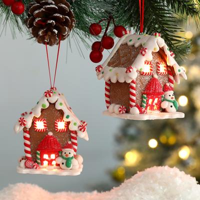 Weihnachtsthema LED-Anhänger Schneemann Lebkuchen Weihnachtsmann Licht Haus Weiche Keramik Hängender Baum Home Neujahrsparty Dekoration