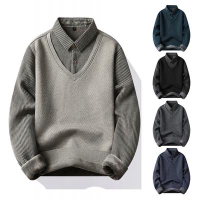 Męska codzienna dwuczęściowa bluza z kapturem w stylu color-blocking i patchworkowym, męska luźna koszula z klapami patchworkowymi z dekoltem w serek