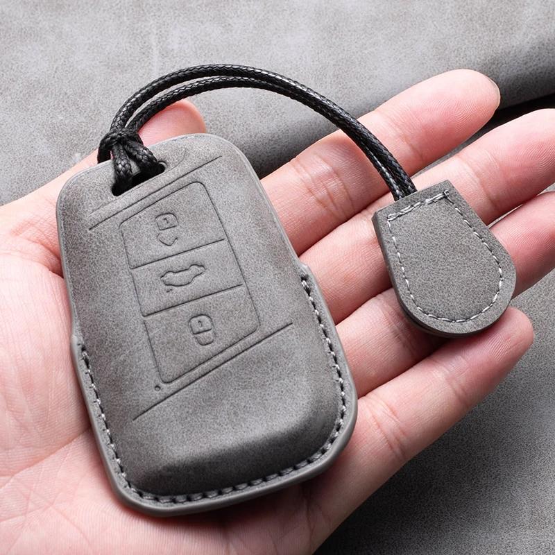 Styling Mouldings Sheepskin Leather Car Key Case Cover Fob For Volkswagen Polo VW Magotan Passat B8 TIGUAN MK2 Golf 8 2020 Car A