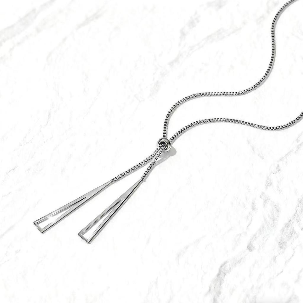 Women's Trendy Geometric Triangle Necklace - Titanium Steel, Long Tassel, Light Luxury Autumn/Winter Sweater Accessory