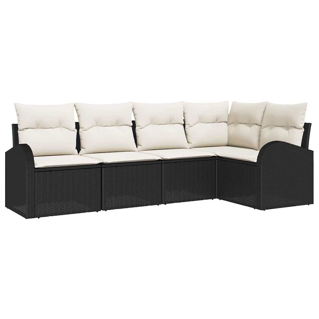 Garden Sofa Set with Cushions 5 pcs Black and White Poly Rattan