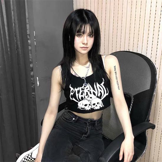 Buy Harajuku Punk Goth Sexy Crop Tops Women S Summer Mujer 90s Grunge Graphic Skull Print Tops Fashion Sleeveless Slim Vest Tank Top At Affordable Prices Free Shipping Real Reviews With Photos