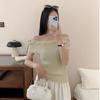 French Bow, Niche Knitted Short-sleeved T-shirt, Versatile Off-the-shoulder Top