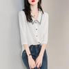Srcr Women's Hollow Doll Collar Half-Sleeve Shirt