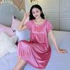Summer Women's Ice Silk Mid-Length Short-Sleeve Loose Nightgown – Large Sizes Available