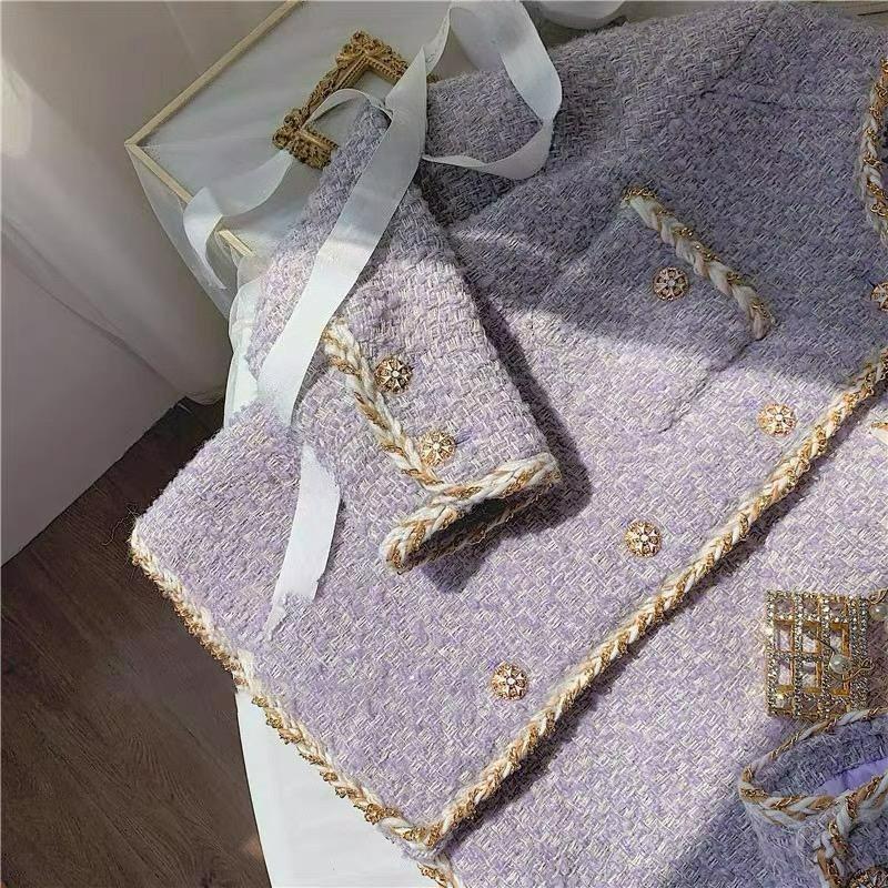 Xiaoxiangfeng Lavender Purple Tweed Short Jacket Women's Autumn and Winter Popular Colors