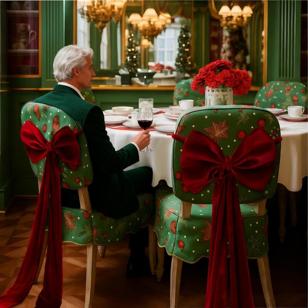 Christmas Velvet Chair Bow Ribbons Chair Back Sashes With Elastic Rope Chair Accessories For Christmas Weddings Parties