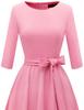 Garden Collar Seven-Sleeve Women's Evening Gown with Wide Hem Skirt - Solid Color Vacation Dress