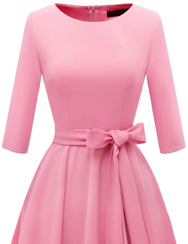 Garden Collar Seven-Sleeve Women's Evening Gown with Wide Hem Skirt - Solid Color Vacation Dress