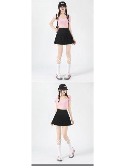 Aprikosenfarbener Damen A-Linien Rock mit hoher Taille und Falten - Kurze Frühlingsausgabe 2025