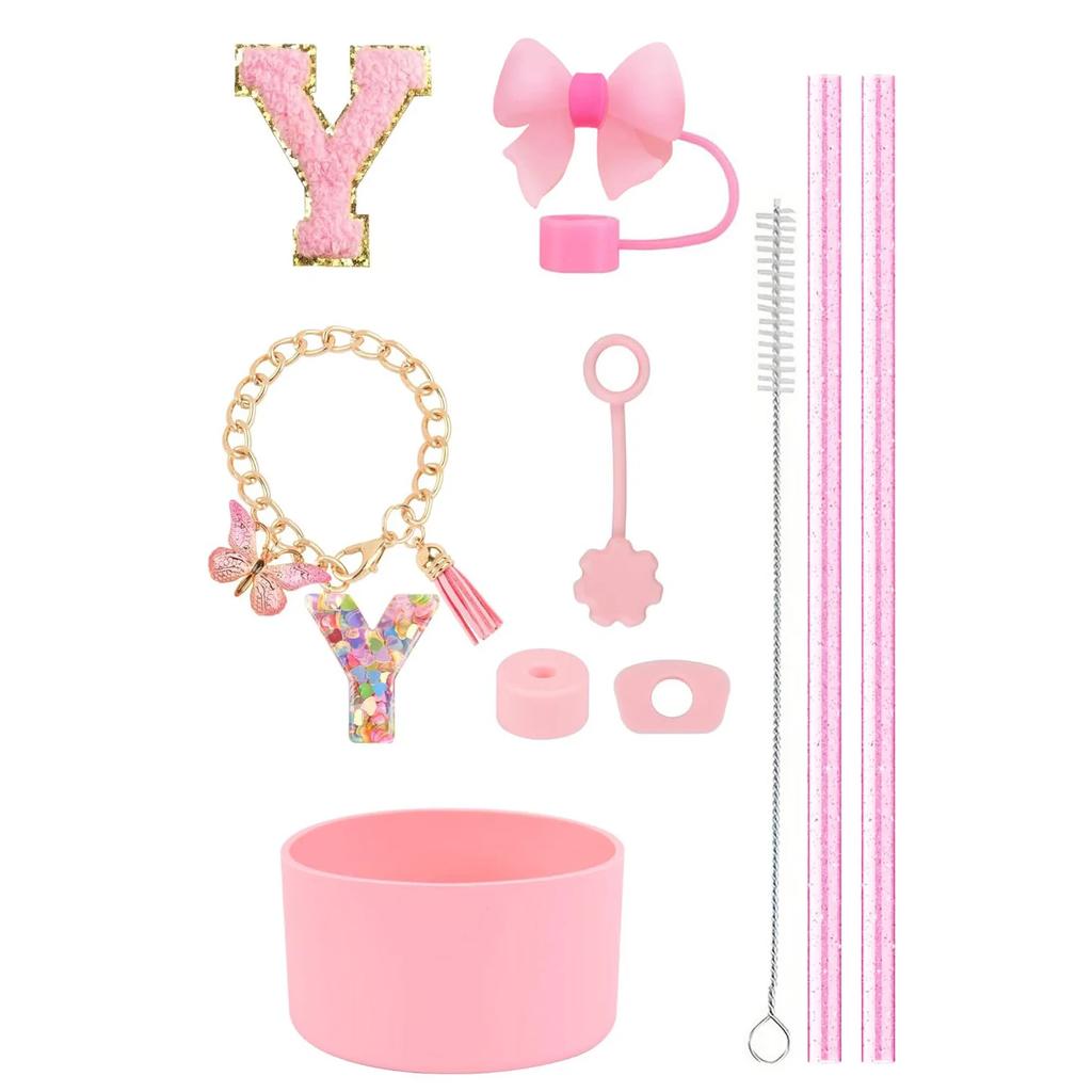 10pcs Cup Accessories Set for Stanley 30oz 40oz Tumbler Straw Cover Cap Boot Spill Proof Stopper Letter Keychain Charm Sticker