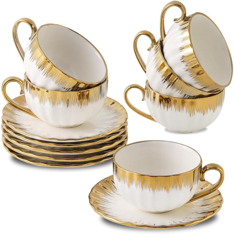 

Cappuccino Cups with Saucers, 7 oz Porcelain Double Espresso Cups Set, Ceramic Turkish Coffee Cups with Gold Trim other