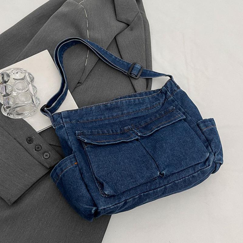 

2025 Новая джинсовая сумка Корейская литературная сумка через плечо Сумка в стиле Харадзюку в стиле ретро Большая вместительная сумка-мессенджер Литературная студенческая сумка через плечо темно-синий