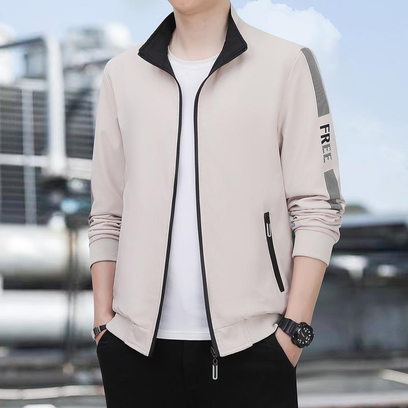 25 autumn and winter new coat men's solid color blue stand-up collar jacket men's casual versatile business jacket