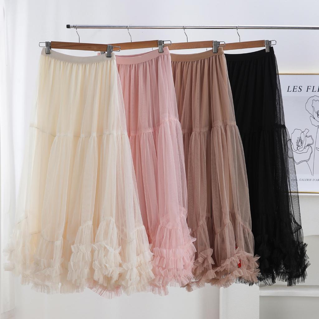 Sentido del Diseño Oscilante de Falda Bustier de Tul Nueva Falda Delgada de Cintura Alta Esponjosa Sentido Drapeado de Temperamento Falda Bustier