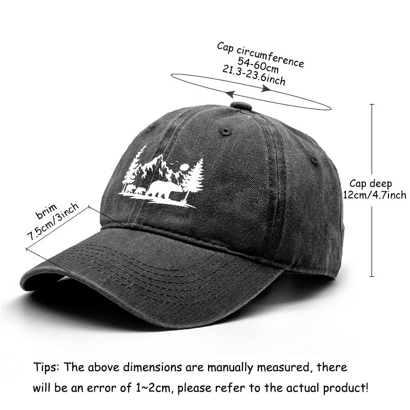 Bear Walking In The Forest Print Snapback Baseball Hat Gorra Hombre Retro Distressed Adjustable Baseball Caps One Size Fits All