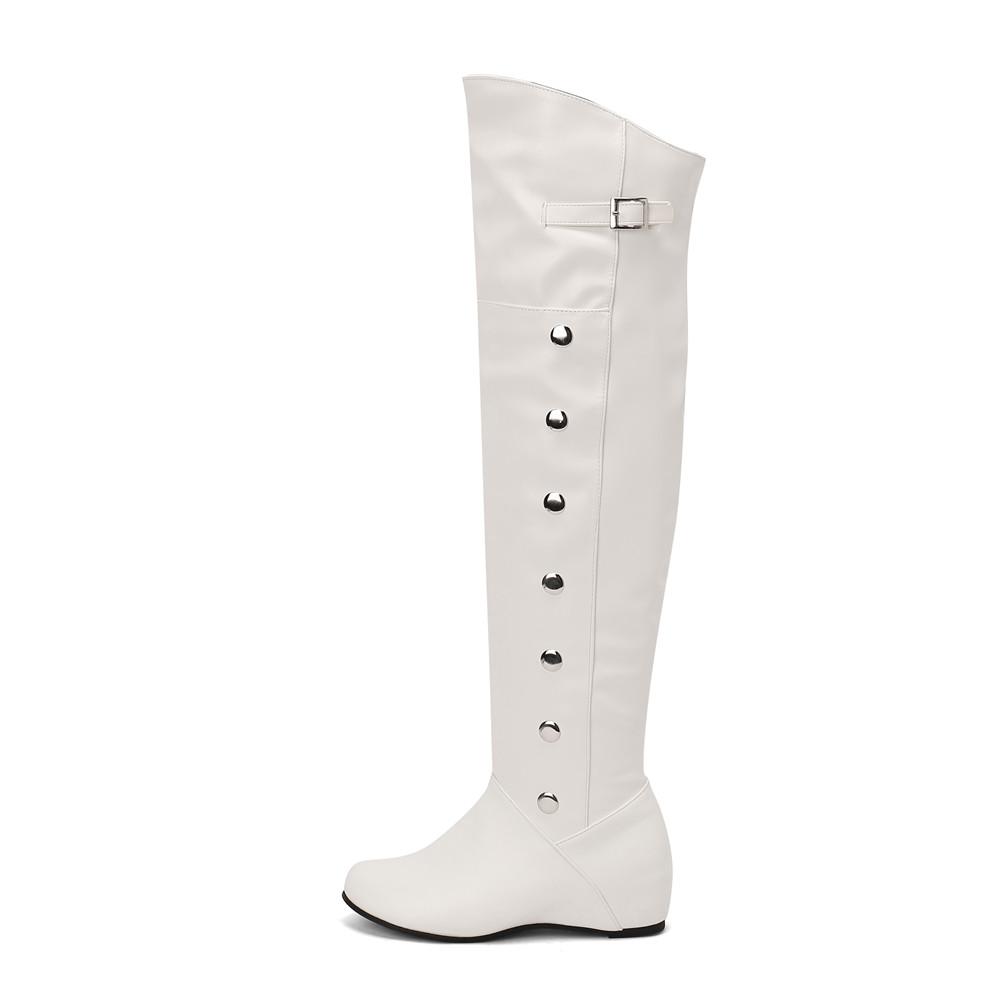 Women Boots  Winter New Fashion Casual Over-The-High Boots Round Toe Buckle Plus Size 34-43Lady Shoes Rivet Metal Decoration
