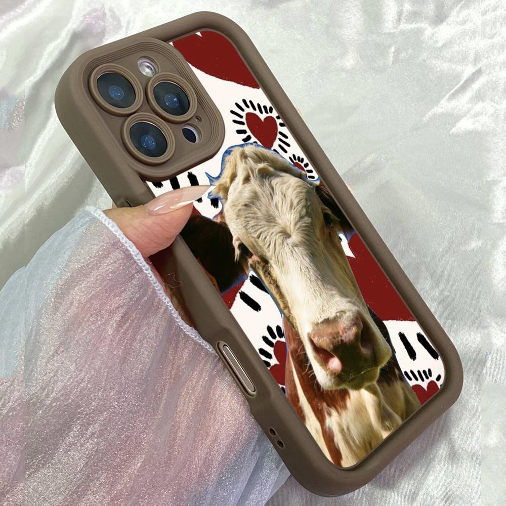 JT431 Portrait of a funny cow for iPhone 17 16 15 14 13 Pro Max Samsung S26 S25 Ultra A17 A07 A56 A16 Xiaomi 15T Redmi 15c Note 14 13 Soft Case