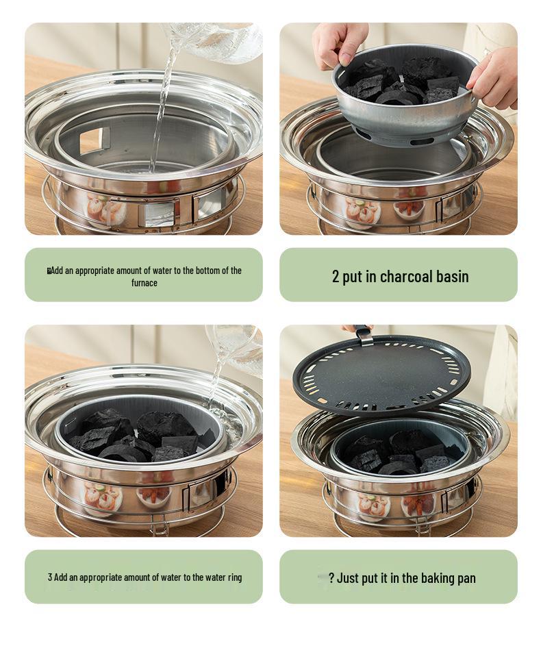 Korean-Style Stainless Steel Round BBQ Grill & Fire Pit with Non-stick Baking Pan
