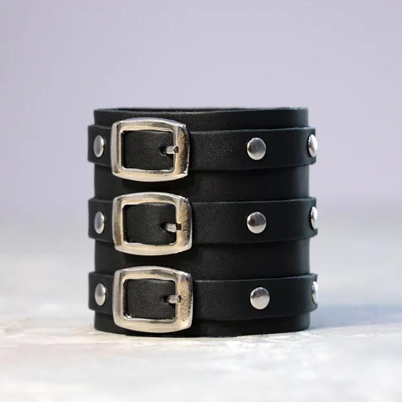 Vintage Lær Armbånd Armmansjett Goth Metall Armbånd Skjult Spenne Justerbar Gotisk Punk Armbånd Herresmykker