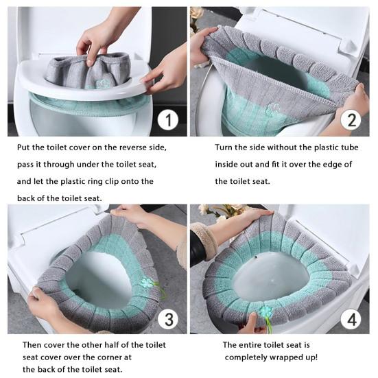 Toilet Seat Cover Mat Soft Velvet Fabric Universal Bathroom Toilet Seat Cover Washable Closestool