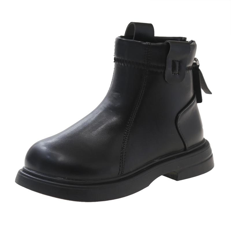 Girls Leather Boots Round-toe Children Chelsea Boots Non-slip Fashion Kids Black Brown Short Boots Simple Anti-Slippery 2024 New